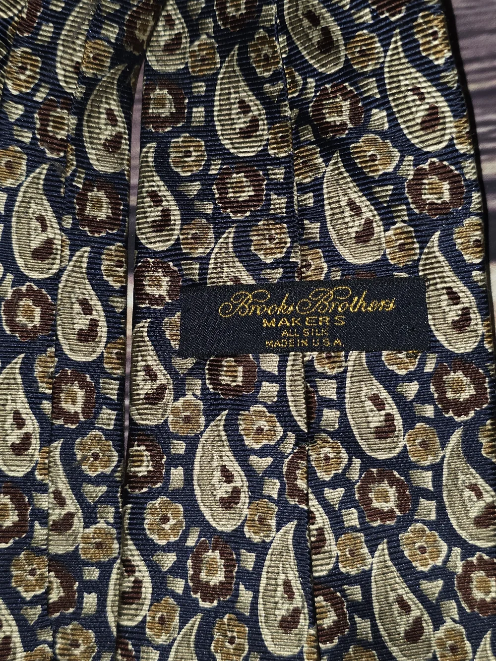 Brooks Brothers Navy Paisley and Gold Floral Silk Tie